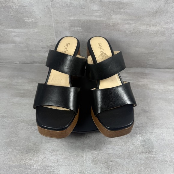 Seychelles Sandals Womens Size 7 Black Leather Platform Block Heel Slide Mules - Picture 3 of 9
